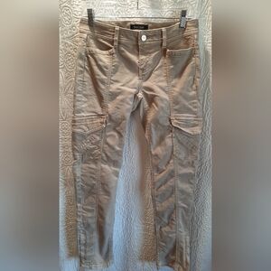 White House Black Market Womans Pants 2 Cream Cargo Ankle Slim Denim Rhinestone